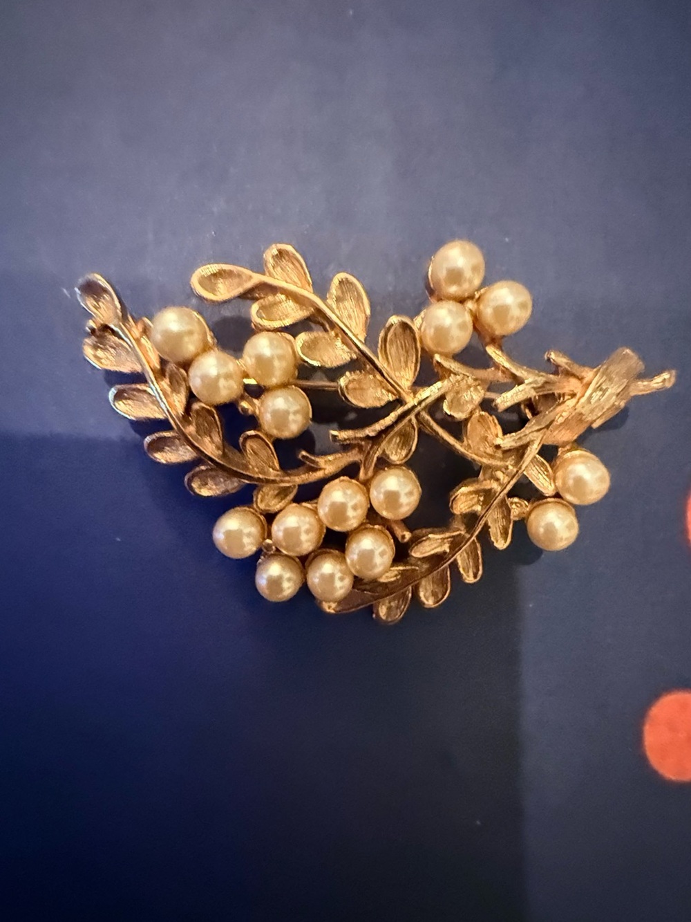 Gold Tone Pearl Cluster Leaf Brooch - Women Jewelry